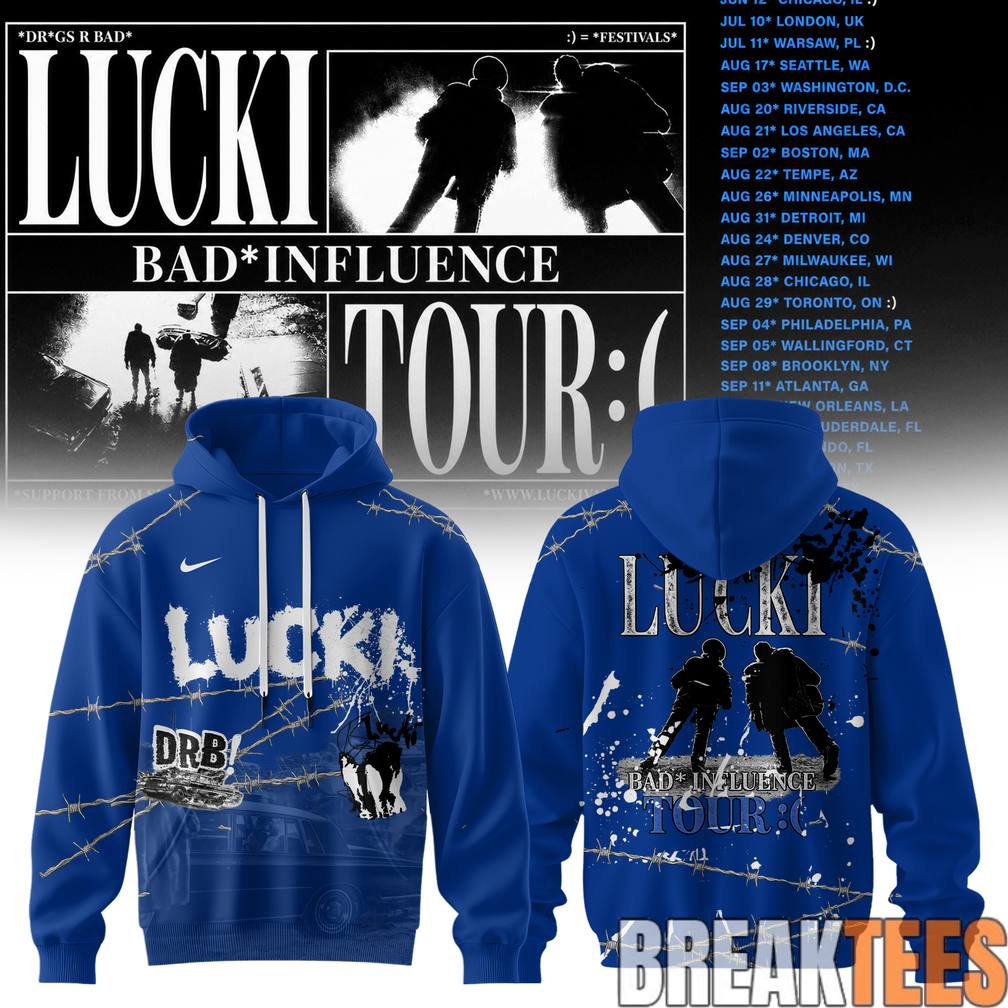 Lucki Bad Influence Tour 2026 Deep Blue Barbed Hoodie