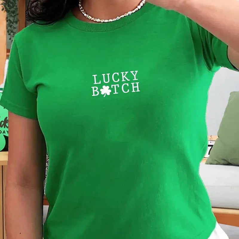 Lucky Bitch Baby Tee, Funny Lucky Baby Tee, Shamrock Four Leaf Clover Baby Tee, Irish Girl Baby Tee, St. Patrick's Day...