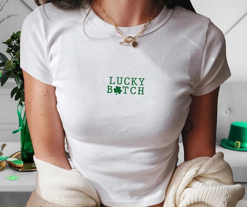 Lucky Bitch Baby Tee, Funny Lucky Baby Tee, Shamrock Four Leaf Clover Baby Tee, Irish Girl Baby Tee, St. Patrick's Day...