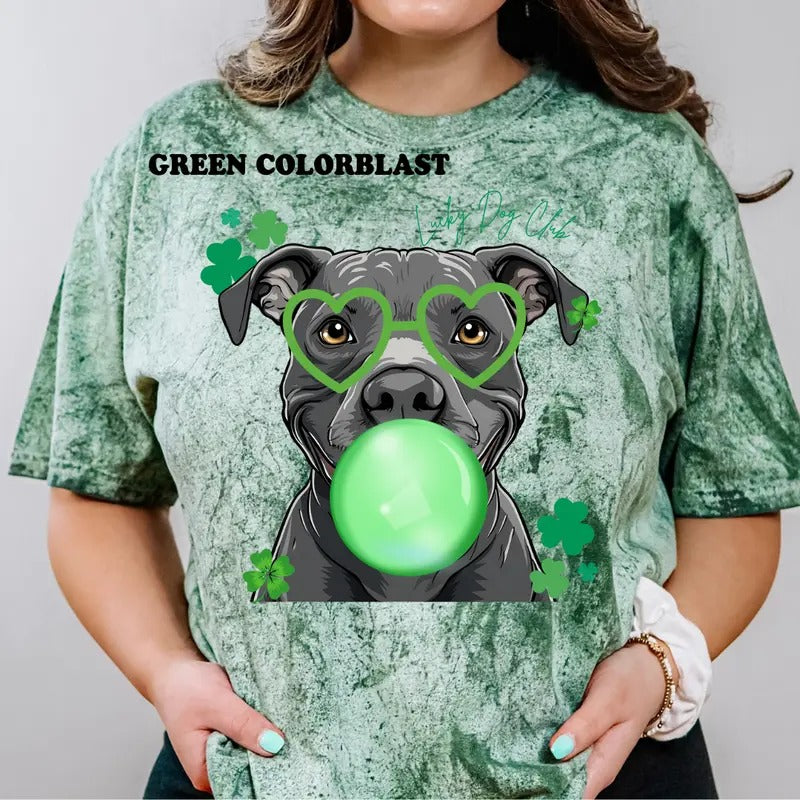 Lucky Dog Blue Pitbull Shirt ~ Unisex Apparel Relaxed Fit Printed In The USA Clothing Womenswear Casual Comfort Cotton...