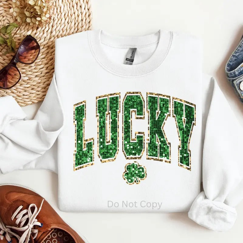 Lucky Faux Sequin DTF Transfer ONLY - This is NOT a T Shirt Hoodie, Sweatshirt | UrbanDripWear.com