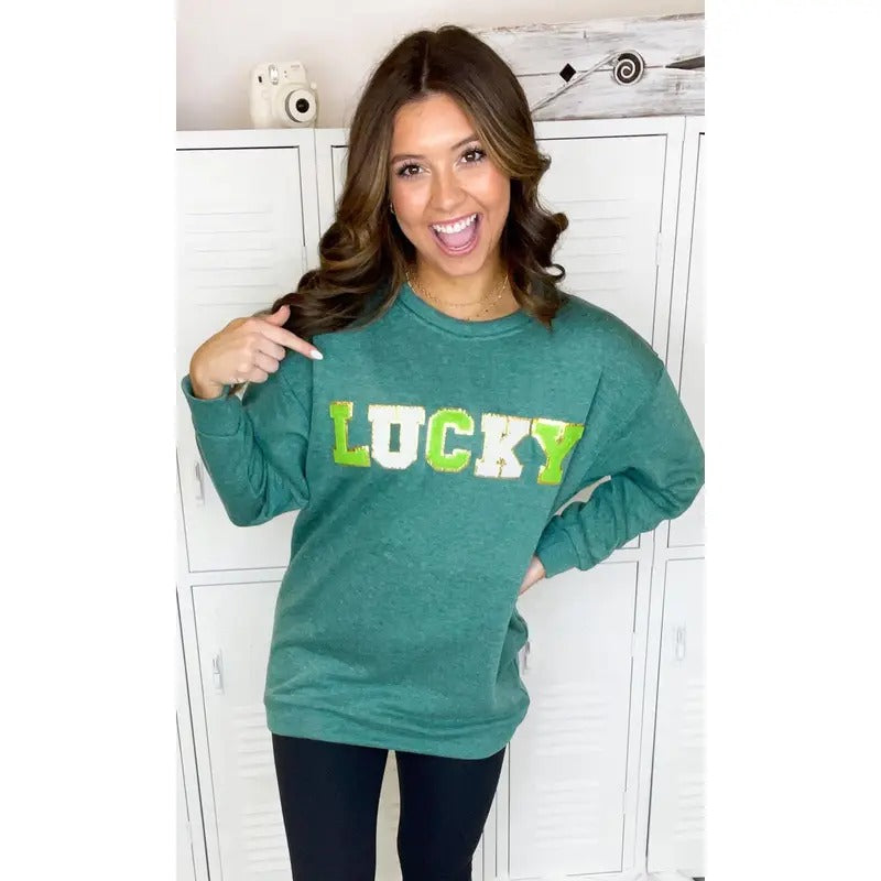 Lucky Ideal Chenille Sweatshirt | St. Patrick's Day Green & White Design Sweatshirt🍀 T-Shirts, Hoodie | UrbanDripWear.com