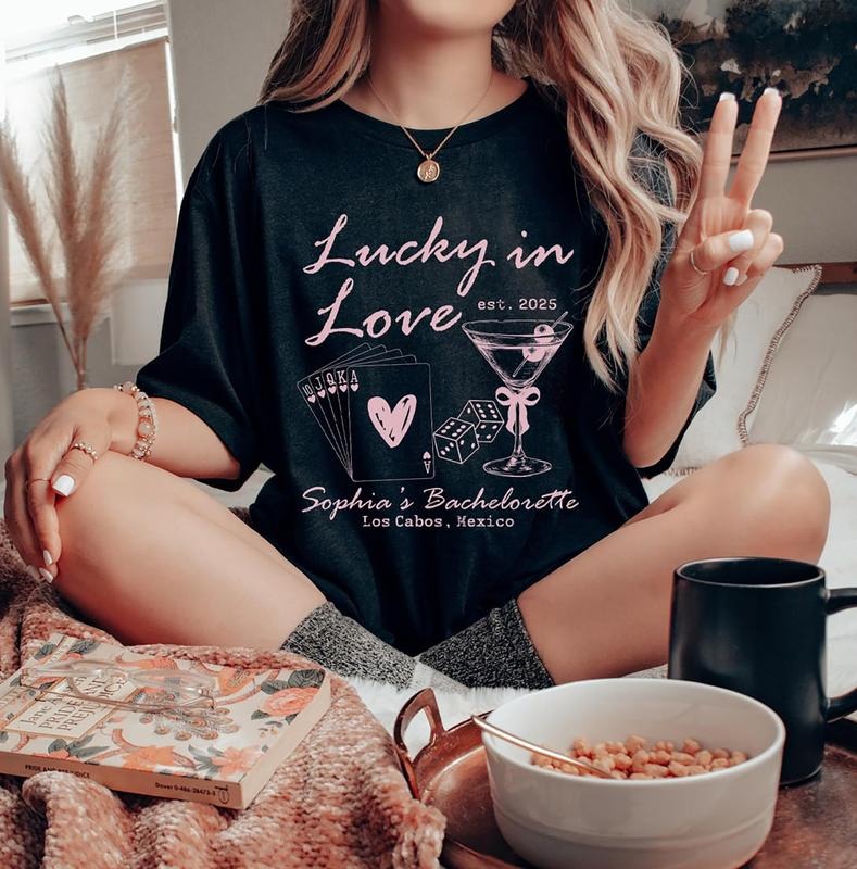 Lucky In Love T-Shirt, Custom Location Bachelorette Shirt, Future Bride Tee Shirt, Personalized Bride Shirt, Bridal Party...