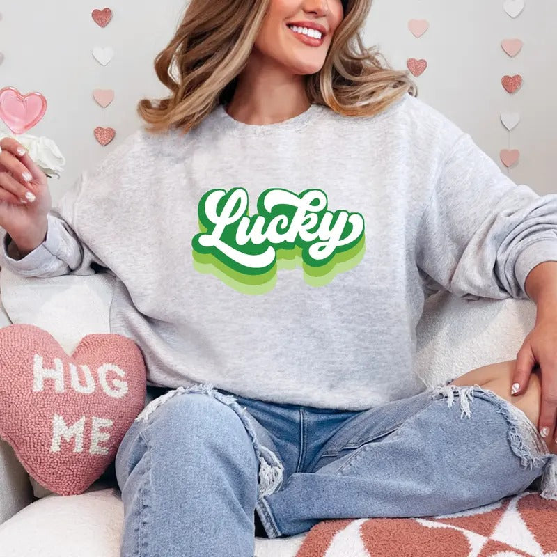 Lucky Retro Layers Printed Sweatshirt, Retro Sweatshirt, Lucky Retro Sweater, Printed Comfort Colors T-Shirt, Full Color...