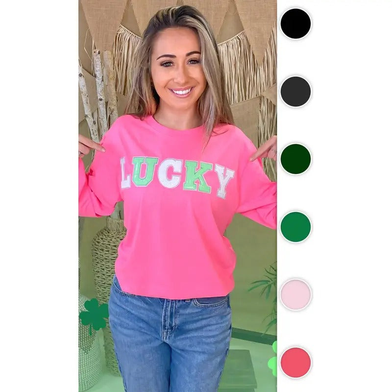 Lucky St Patricks Day Sequin Graphic Long Sleeve Shirt Hoodie, Sweatshirt | UrbanDripWear.com