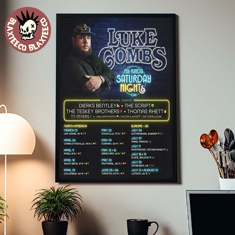 Luke Combs My Kinda Saturday Nights Tour 2026 North America Europe And Uk Schedule Dates Home Decor Poster Canvas