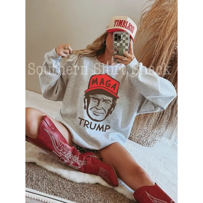 MAGA Trump Sweatshirt | Ash Gray Sweatshirt T-Shirts, Hoodie | UrbanDripWear.com