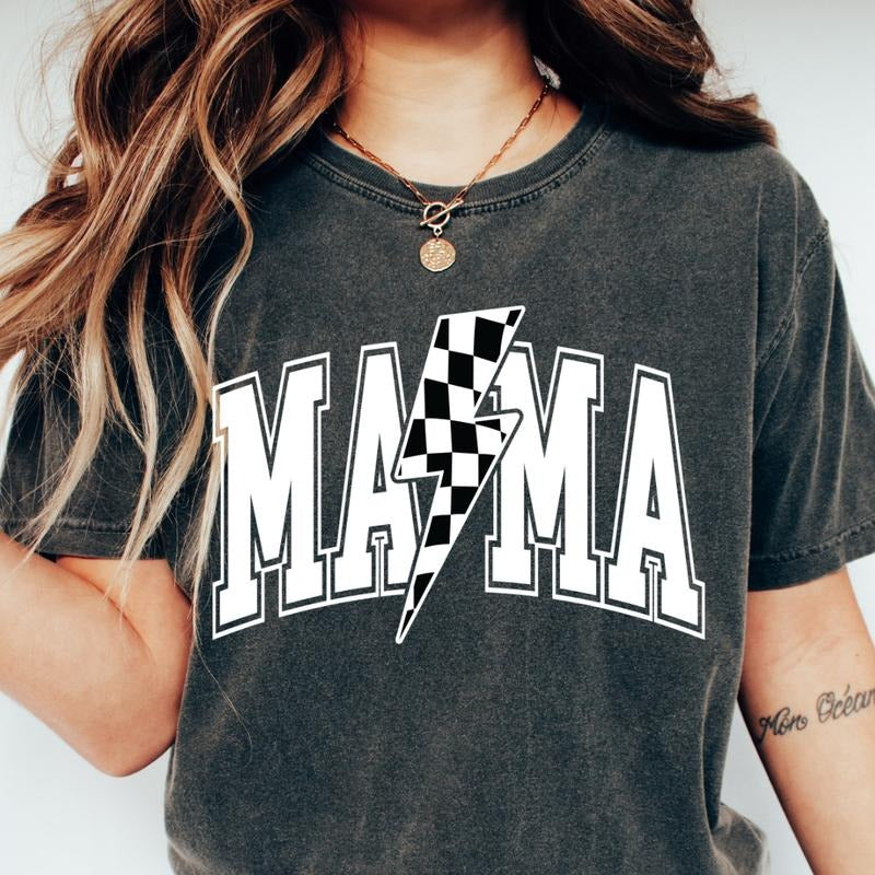 MAMA BOLT CHECKERED SHIRT, COMFORT COLORS CASUAL COTTON T-SHIRT FOR MOMS Fabric Top Hoodie, Sweatshirt | UrbanDripWear.com