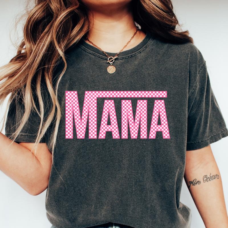 MAMA CHECKERED T-SHIRT Cotton Casual Comfort Colors T-shirt Fabric Top Hoodie, Sweatshirt | UrbanDripWear.com