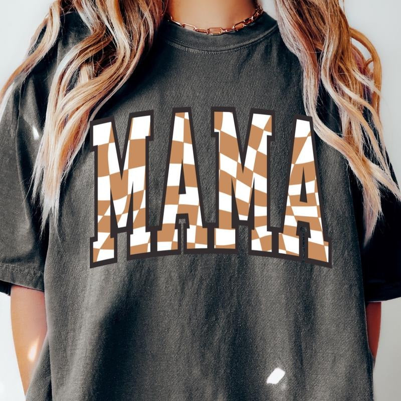 MAMA RETRO CHECKERED 2 SHIRT, COMFORT COLORS CASUAL COTTON T-SHIRT FOR MOMS Top Womenswear Hoodie, Sweatshirt