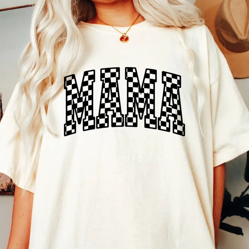 MAMA T-SHIRT RETRO CHECKERED SHIRT, COMFORT COLORS CASUAL COTTON T-SHIRT FOR MOMS Fabric Top Womenswear Garment Hoodie,...