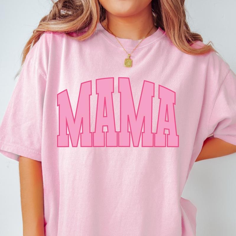MAMA VARSITY FONT SHIRT, COMFORT COLORS CASUAL COTTON T-SHIRT FOR MOMS Fabric Top Hoodie, Sweatshirt | UrbanDripWear.com