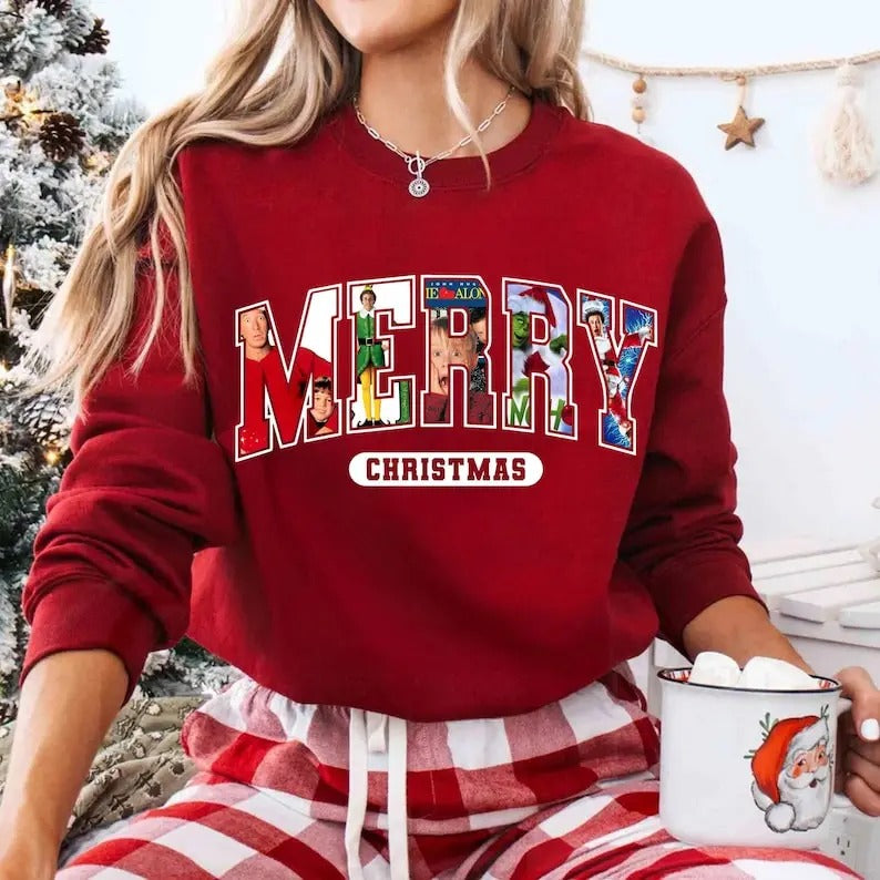MERRY Christmas 90s Movies SweatshirtCrewneck Sweatshirt, Christmas Shirt for Movies Lovers, Christmas 90s Movies...