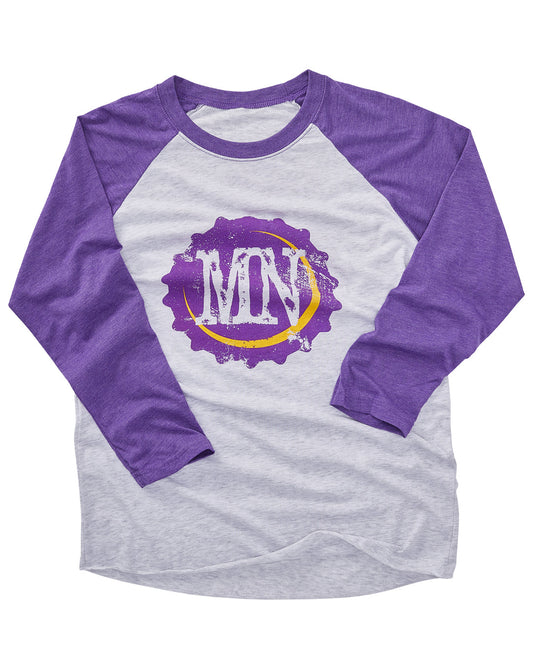 (Vikings) MN Bottle Cap Unisex Triblend 3/4 Sleeve Raglan T-Shirt