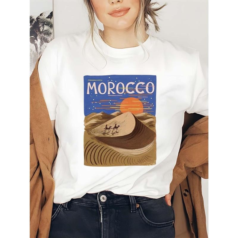 MOROCCO Printed Short Sleeved T-shirt, Graphic Shirts, Casual Round Neck Women'S T-shirt, Women'S Clothing, Teacher'S...
