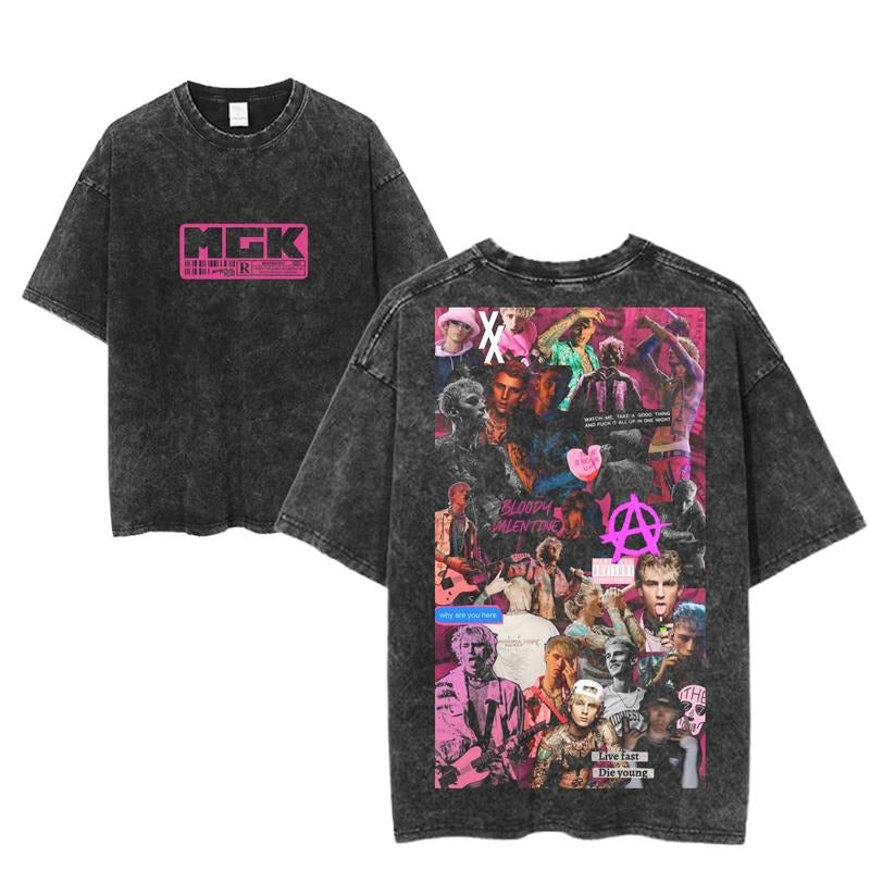 Machine Gun Kelly Bloody Valentine Graphic T-Shirt, MGK Collage Rock Tee, Punk Rock Star Shirt, Vintage Aesthetic Music...