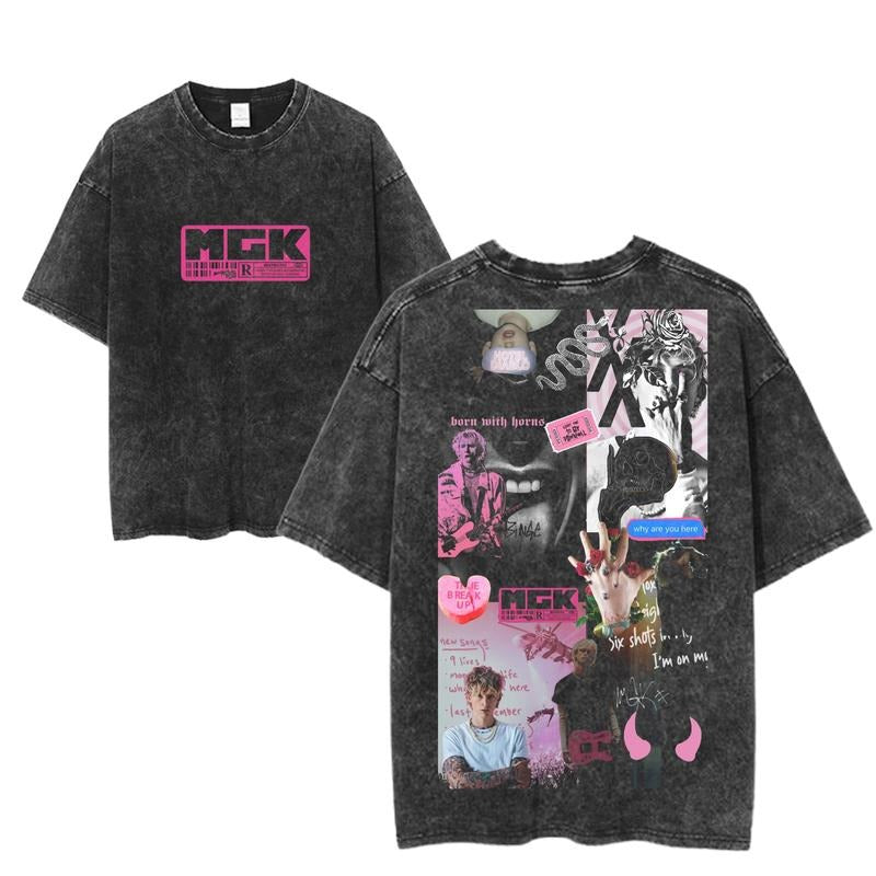 Machine Gun Kelly Collage Graphic Tee, MGK Lyric Quotes T-Shirt, Born With Horns Aesthetic Shirt, Vintage Rock Merch,...