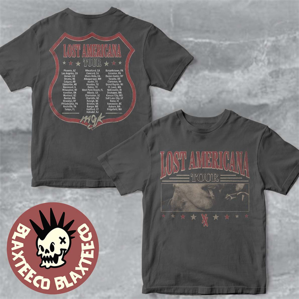 Machine Gun Kelly MGK Lost Americana Tour 2025 2026 Merch Smoking Photo With City List Vintage T-Shirt