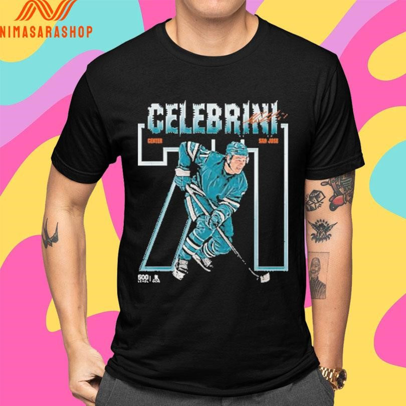 Macklin Celebrini San Jose Number Outline 71 Shirts