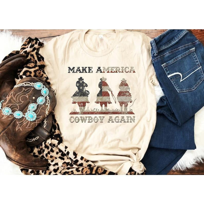 Make America Cowboy Again, cowboy Shirt, 4th Of July Shirt, Western Shirt, Patriotic Shirt, American Shirt Hoodie, Sweatshirt