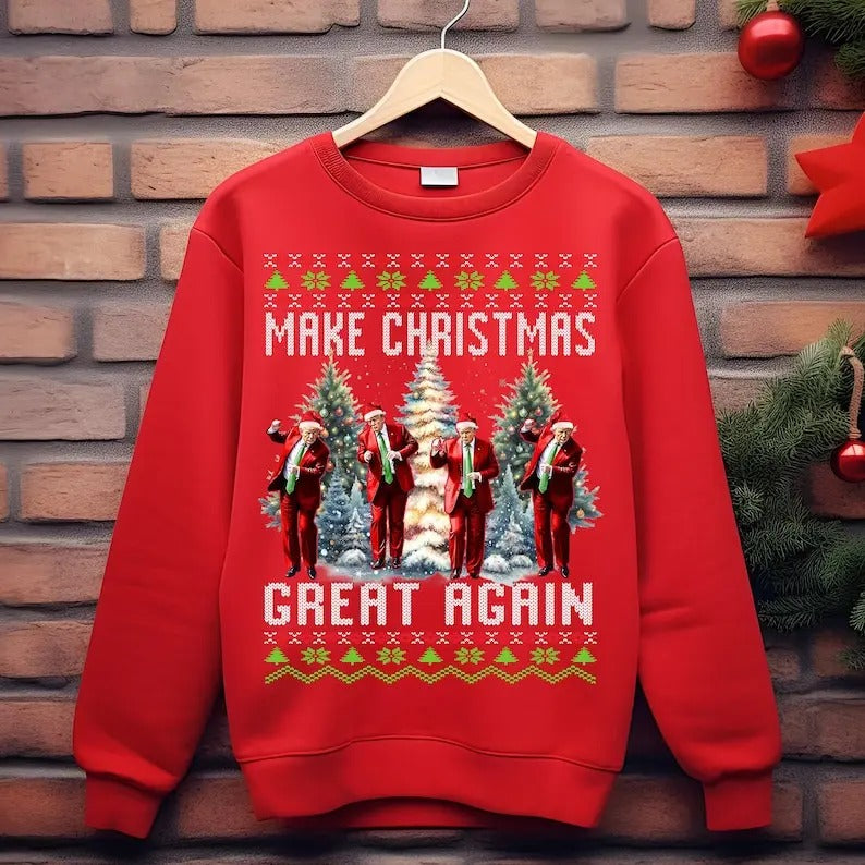 Make Christmas Great Again Funny Trump Dancing Ugly Christmas Sweatshirt, Trump Dancing Ugly Make Christmas Great Again...