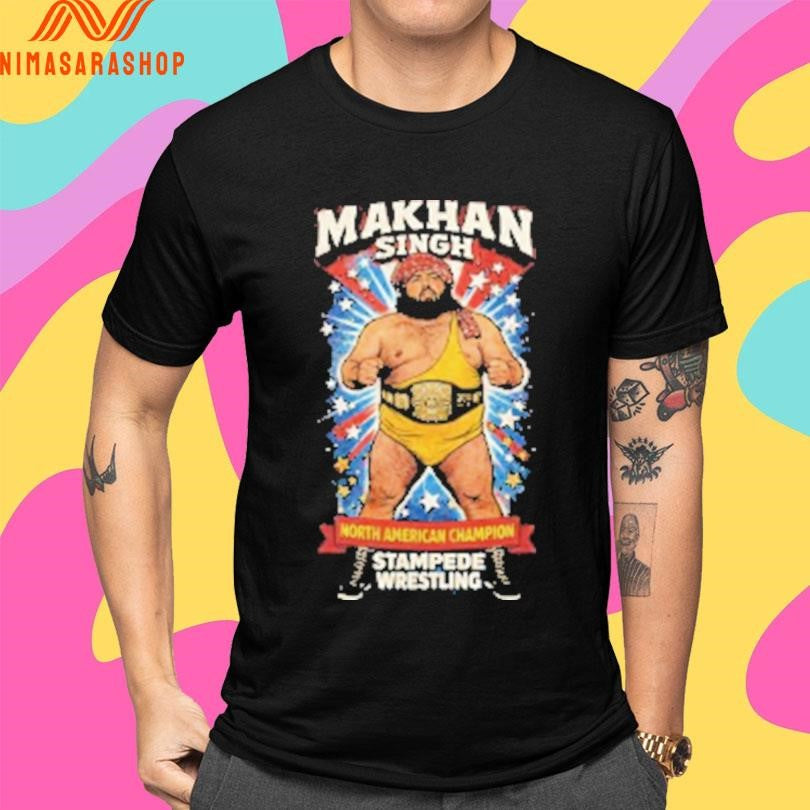 Makhan Singh North American Champion Stampede Wrestling Shirts