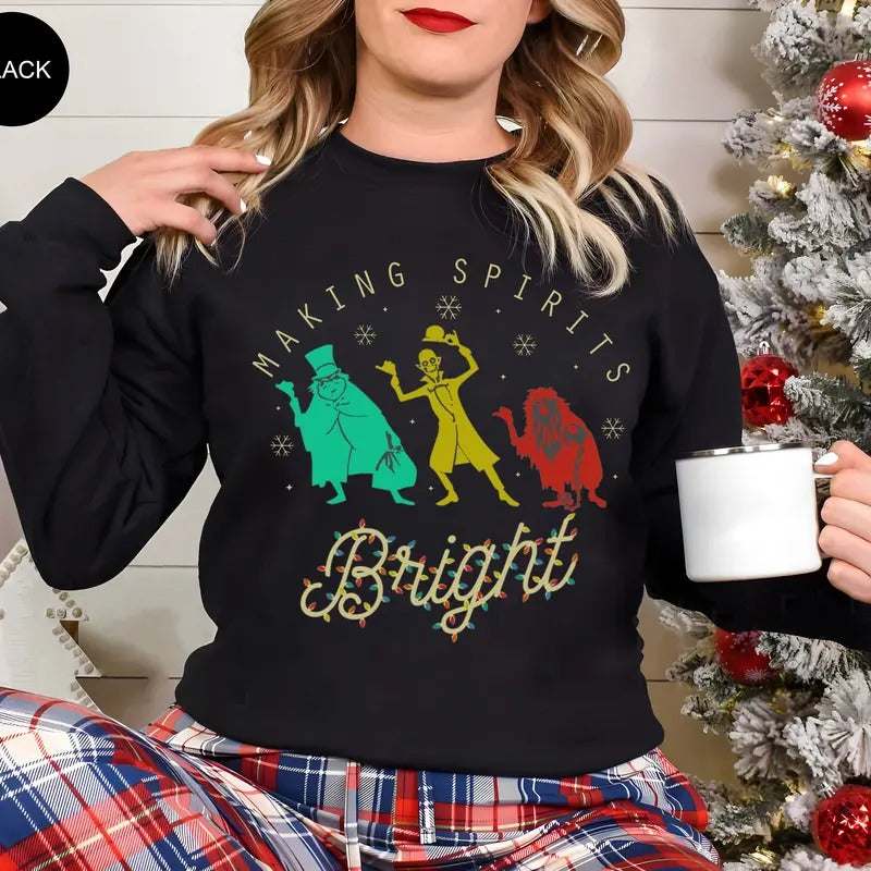 Making Spirits Bright Christmas Sweatshirt, Haunted Mansion Sweatshirt, Hitchhiking Ghosts Tee Hoodie | UrbanDripWear.com