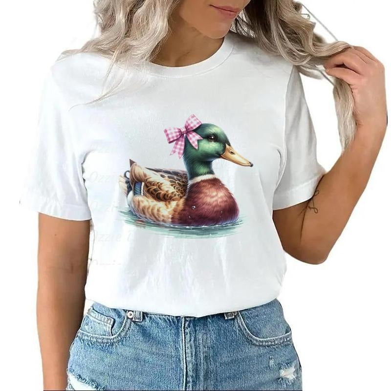 Mallard Duck T-shirt Coquette Bow Hunting Western T-Shirt Sweatshirt Unisex Hoodie Cotton Top | UrbanDripWear.com