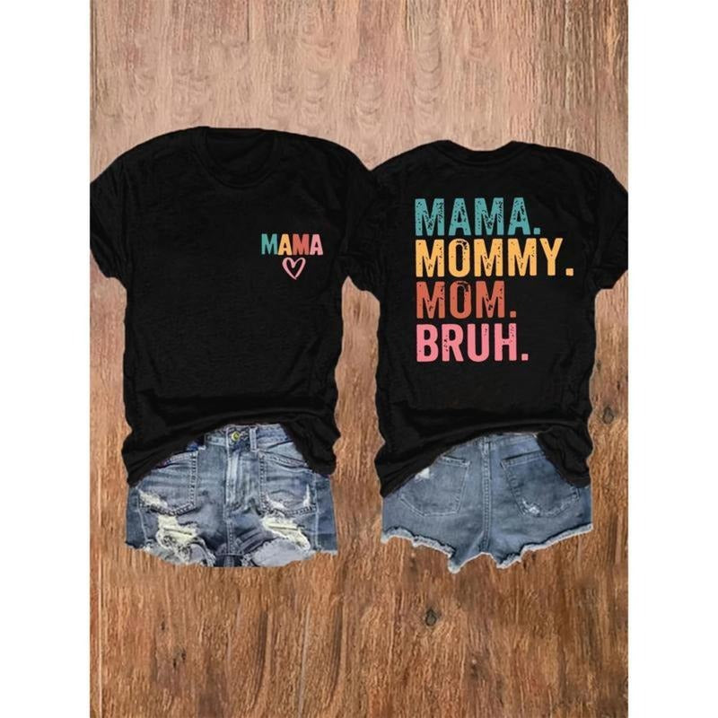 Mama' Print Short Sleeve T-Shirt for Women Casual Crew Neck Top Polyester Blend Spring Summer Easy Care Graphic...