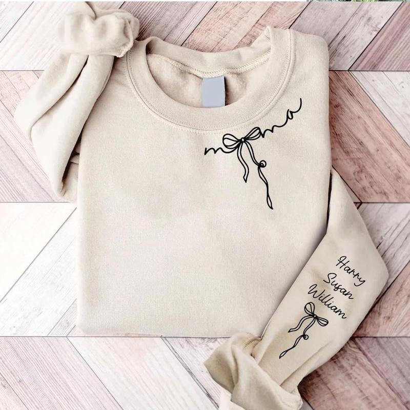 Mama Bow with Names Sweatshirt or Longsleeve Unisex Fit T-Shirts, Hoodie | UrbanDripWear.com