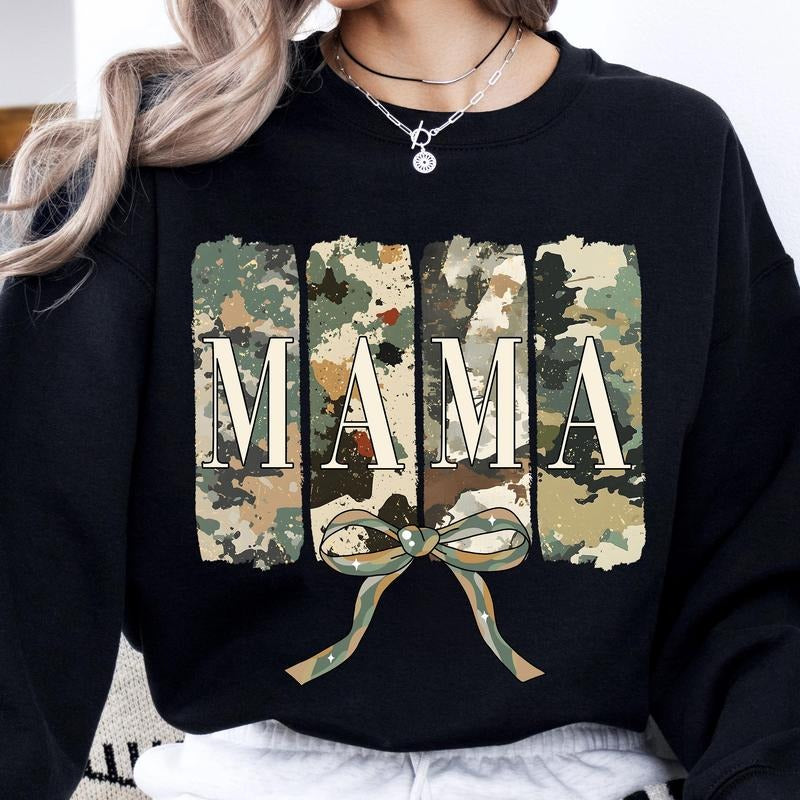 Mama Camo Camouflage Shirt, Mama Coquette Bow Tee, Mama Varsity Camo Bow Shirt, Duck Camo Hoodie, Sweatshirt