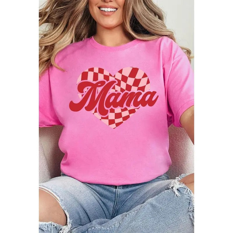 Mama Checkered Heart Short Sleeve Relaxed Fit T-Shirt Hoodie, Sweatshirt | UrbanDripWear.com