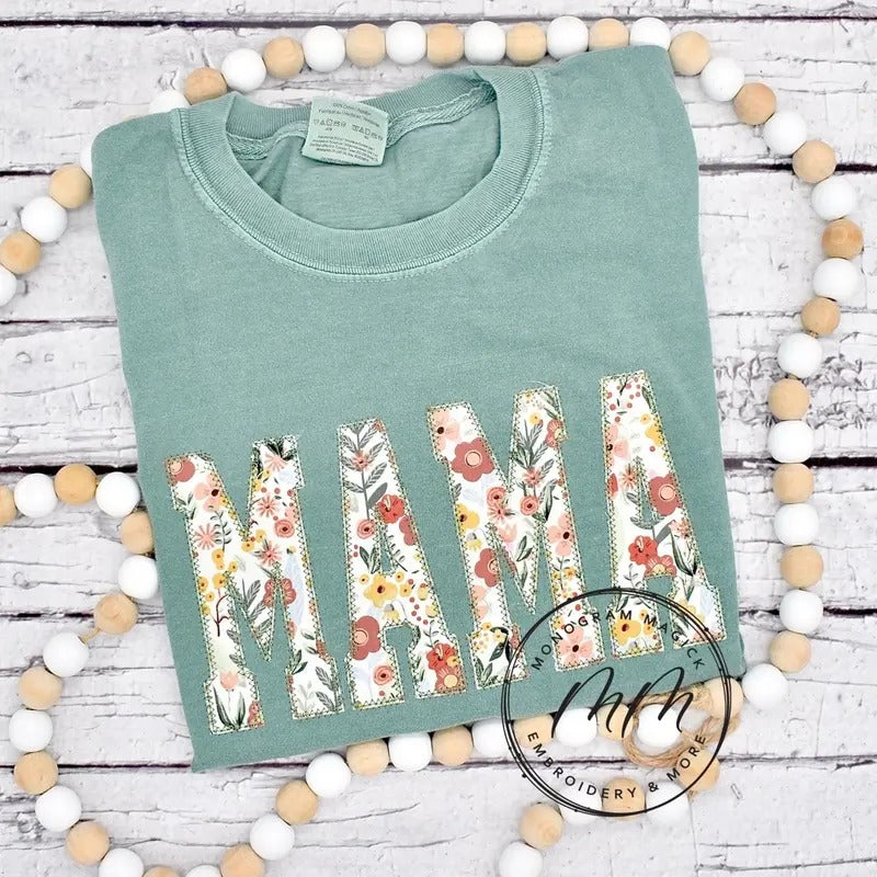 Mama Comfort Color Shirt, Custom Comfort Color Shirt, Floral Light Green, Casual Tee, Comfortable Fit, Womenswear Hoodie,...