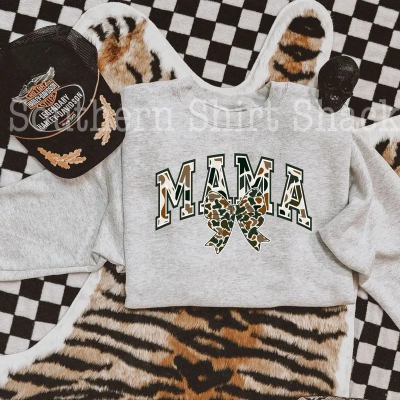 Mama Cream Duck Camo Sweatshirt| Ash Gray Sweatshirt| Camo Mama Sweatshirt T-Shirts, Hoodie | UrbanDripWear.com