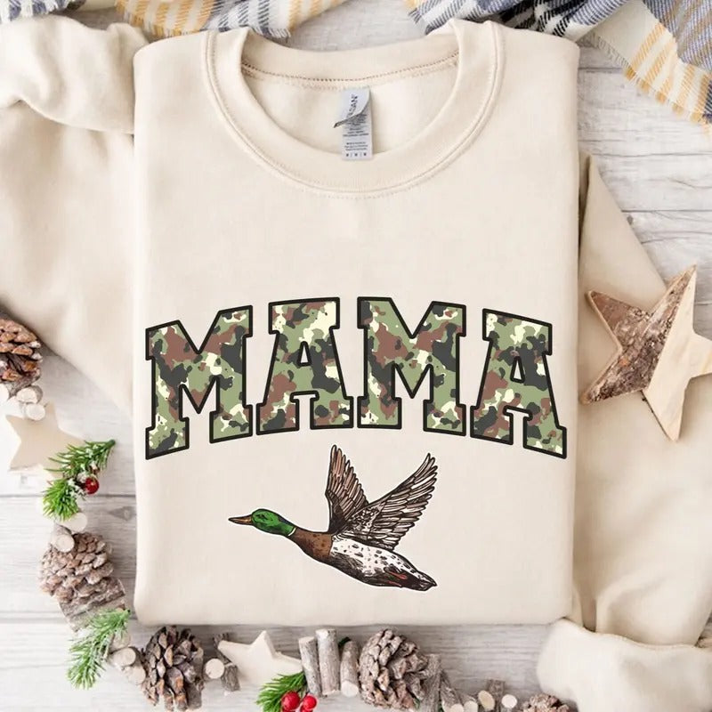 Mama Duck Hunt Camo Bottomland Pattern Crewneck Sweatshirt, Mama Hunting Season Tee Hoodie | UrbanDripWear.com