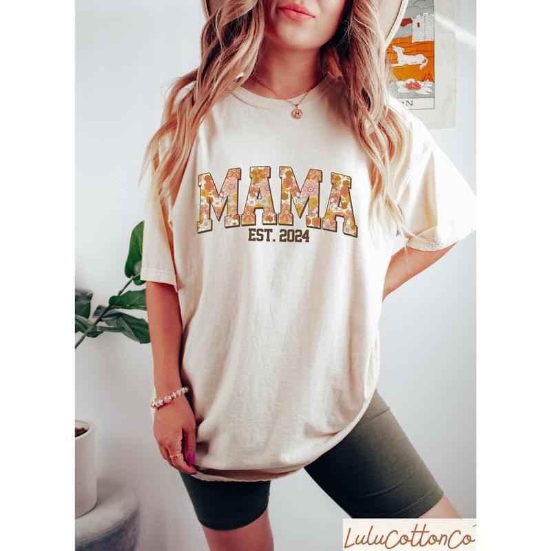 Mama Est 2024, Floral Mama Shirt, Groovy Mama Shirt Best Price Hoodie, Sweatshirt | UrbanDripWear.com
