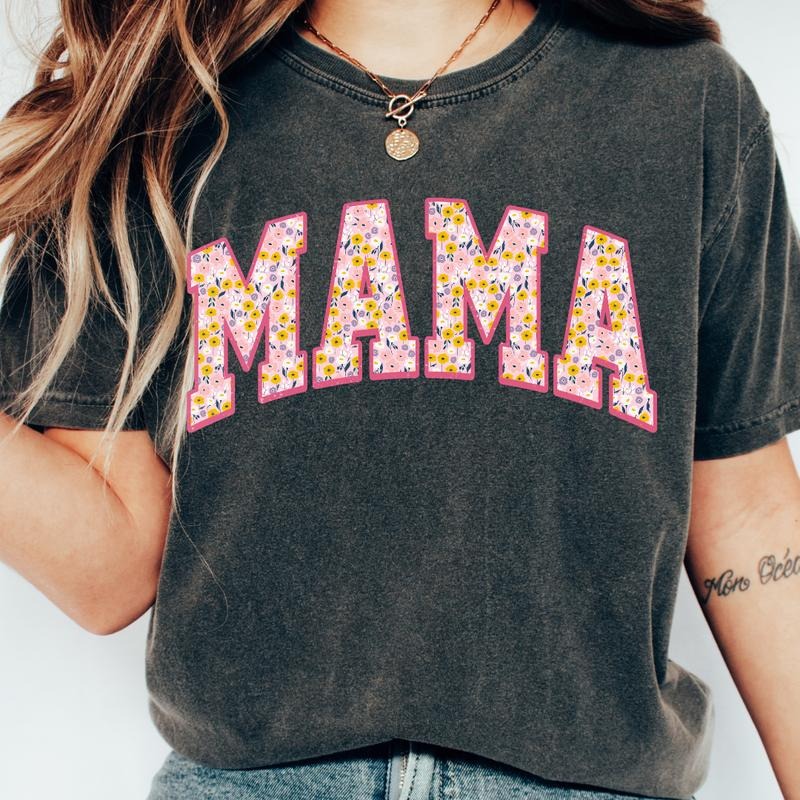 Mama Floral Varsity (comfort color t-shirt, unisex runs true to size, mama shirts, gift for mama) Fabric Fit Hoodie,...