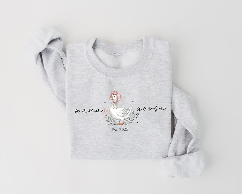 Mama Goose Est. 2025 Sweatshirt, Mama Silly Goose Shirt, Auntie Goose Shirt, Mothers Day Gift, Pregnancy Shirt Bow, Gift...