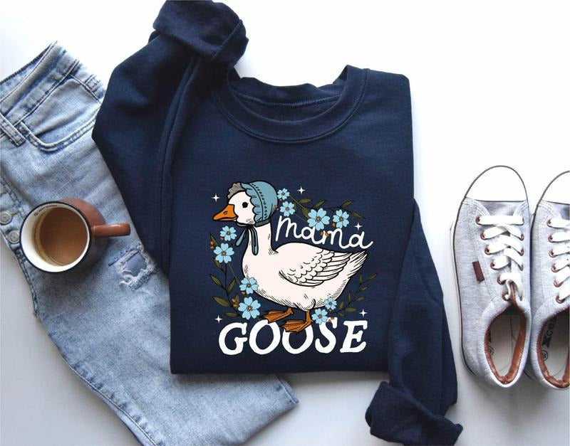 Mama Goose Sweatshirt, Coquette Mama Crewneck, Girly, Silly Goose Shirt, Floral Goose Mama Graphic Tee, Duck, Goose Lover...