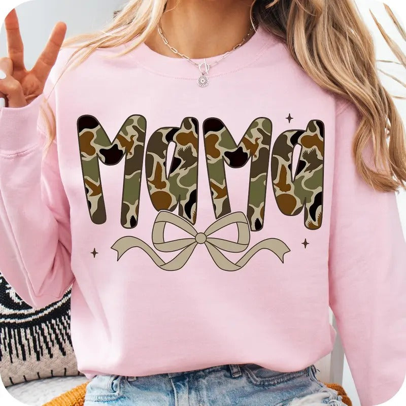 Mama Preppy Duck Camo Camouflage Shirt, Mama coquette camo bows Shirt Womenswear Cotton Hoodie, Sweatshirt