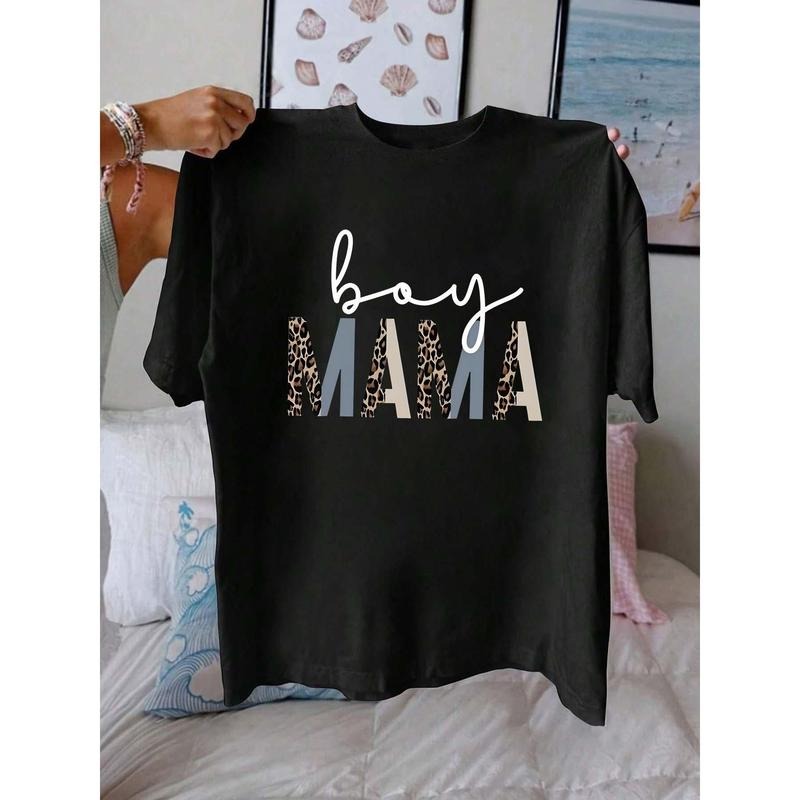 Mama Print T-Shirt, Mama Tshirt, Mother Son Shirt Mothers Day Gift, Casual Tshirt Short Sleeve Mommy Mom Tee Top for...