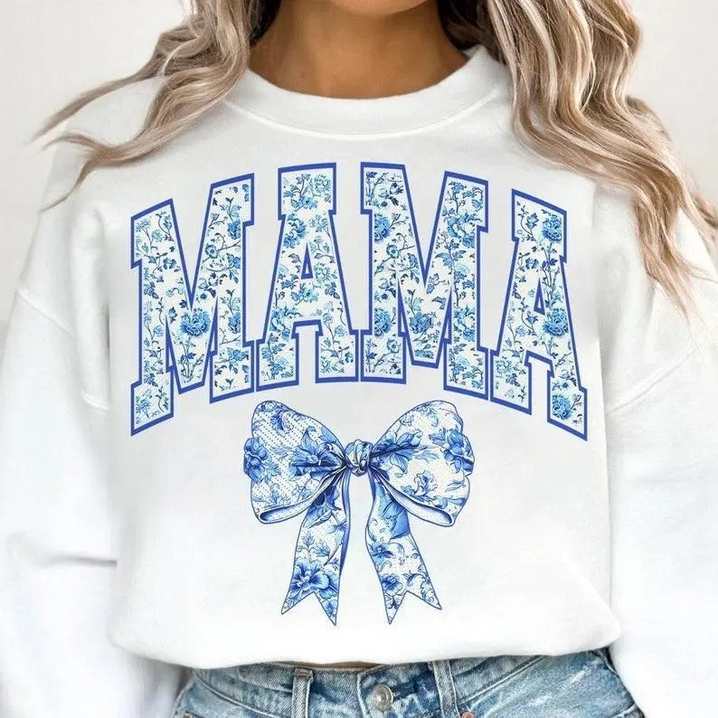 Mama Retro Chinoiserie Coquette Bow Sweater, Mama Coquette Bow Varsity Shirt Hoodie, Sweatshirt | UrbanDripWear.com