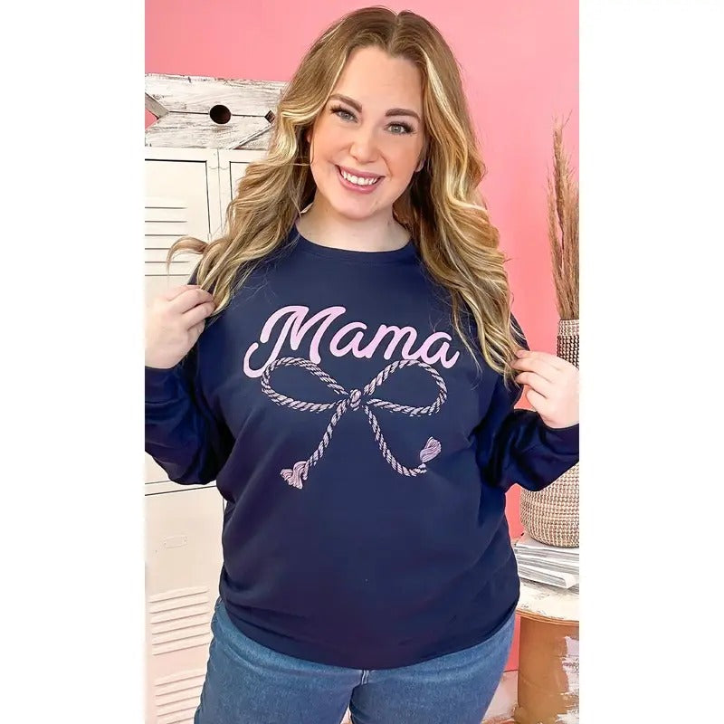 Mama Rope Bow Sweatshirt - Cozy Mom Vibes #MamaRopeBow #MamaSweatshirt #NavyGlow T-Shirts, Hoodie | UrbanDripWear.com