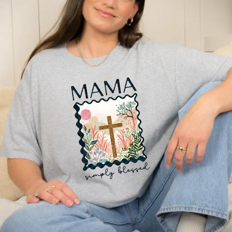 Mama Simple Blessed Christian Tshirt Cotton Casual Street Style Crew Neck Short Sleeve T-Shirt Trendy Top for Women for...