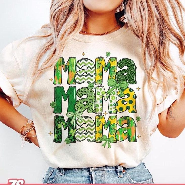 Mama St Patrick's Day Tshirt-sweatshirt-hoodie, Coquette St Patty's Day Shirt Lucky Mama , Shamrock , Brushstroke , St...