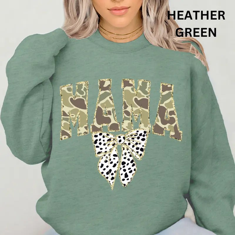 Mama Sweatshirt, Camo Mama #1 Winter Graphic Sweatshirt Casual Cotton Polyester Oversized sweatshirt - Comfort Crewneck...
