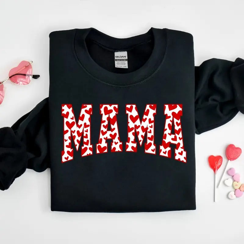 Mama Sweatshirt, Red Hearts In Mama Sweater, Cute Mama Tshirt, Mother Gift, Mother Day Gift Hoodie | UrbanDripWear.com