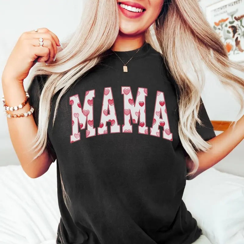 Mama Valentine Hearts Shirt, Valentine Mom Shirt, Mama Heart Shirt, Mama Valentines Day Crewneck, First Time Mom Gift,...