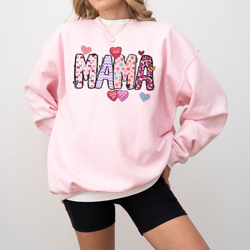 Mama Valentines Heart Valentines Day Sweatshirt, Valentines Day Shirts For Woman, Latte Valentine Shirt, Valentines Day...