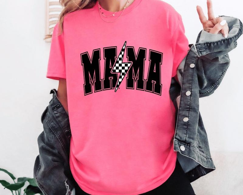 Mama with Checkered Lightning Bolt Casual Everyday T-Shirt. Perfect Mom Gift Hoodie, Sweatshirt | UrbanDripWear.com